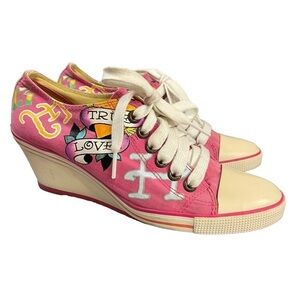 Ed Hardy Pink Wedge Sneakers Women’s Size 7